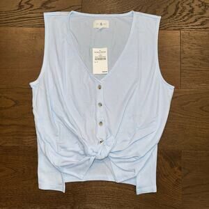 Lou & Grey Nordstrom Sleeveless Top Button-Up Skyway Blue Soft Size Medium NWT